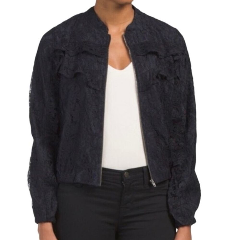 Nanette Lepore Navy Lace Bomber Jacket Size 8